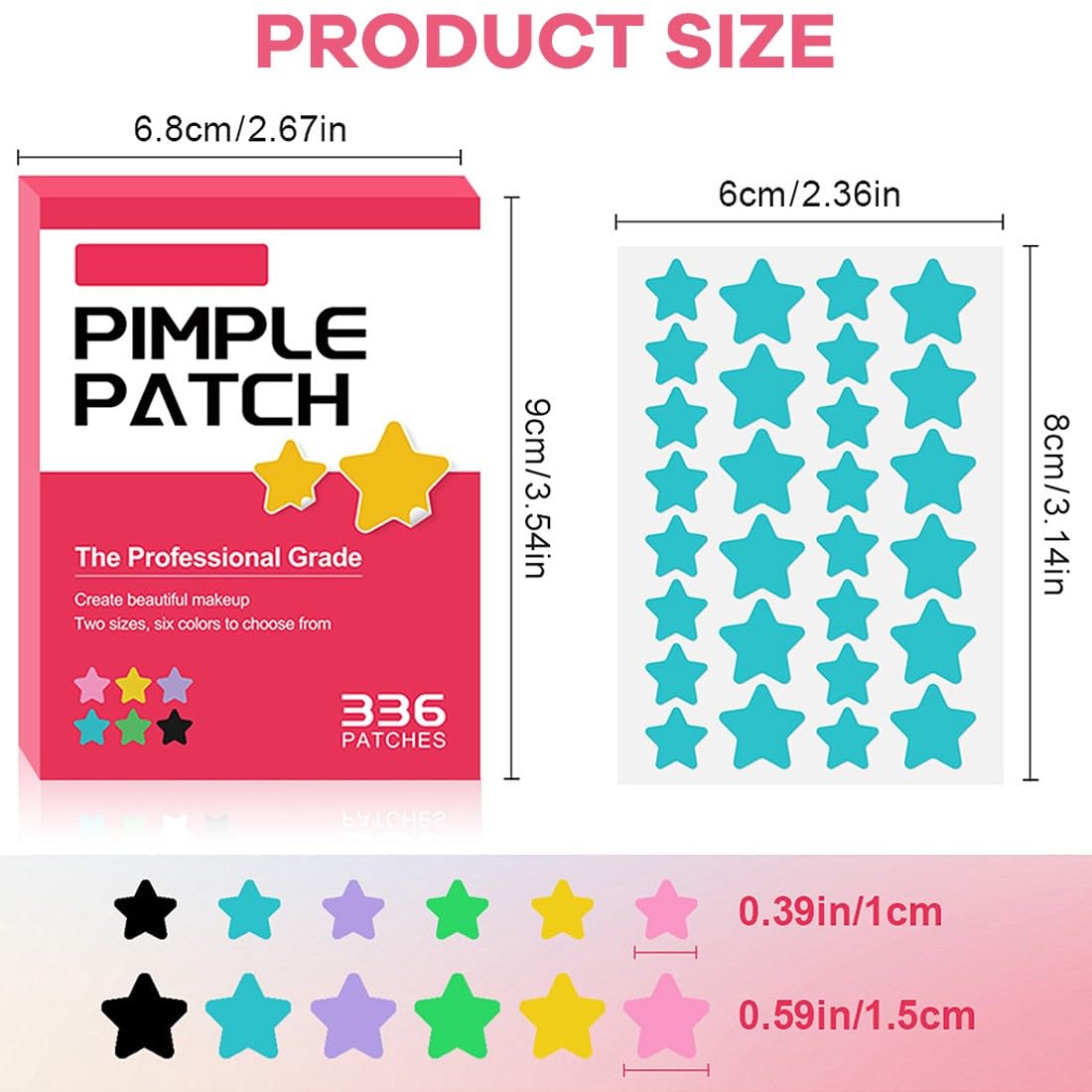 JEYORZY 336 Pezzi pimple patch star, patch brufoli stelline Invisibile Naturale Hydrocolloid, cerotti per brufoli con olio dell'albero tè Acido Salicilico, acne patch Assorbenti Giorno e Notte