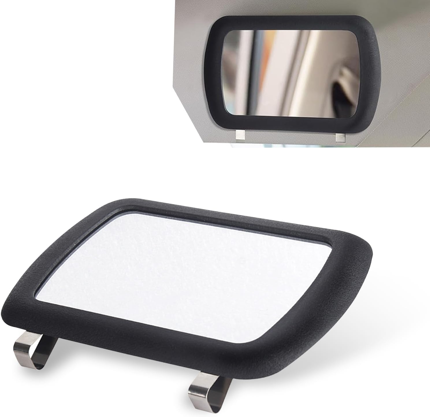 1 PC Car Sun Visor Mirror, 6.57" x 4.33" Clip-On Girl Makeup Vanity Mirror, Car Decoration Replaceable Accessories, Universal for Most Cars (Black)