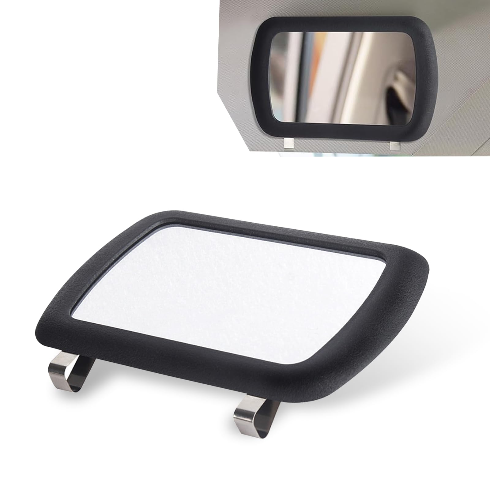 1 PC Car Sun Visor Mirror, 6.57" x 4.33" Clip-On Girl Makeup Vanity Mirror, Car Decoration Replaceable Accessories, Universal for Most Cars (Black)