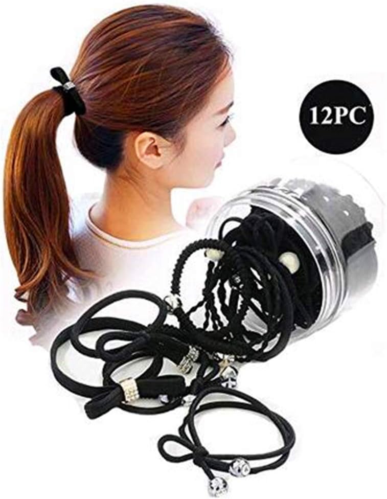 12Pcs Girls Women Pearls lucky Bowknot Flower Hair Accessories Elastic Hair Ties Hair Ropes Fashion Headbands Ponytail Holders Hair Rings Hairband (Black)