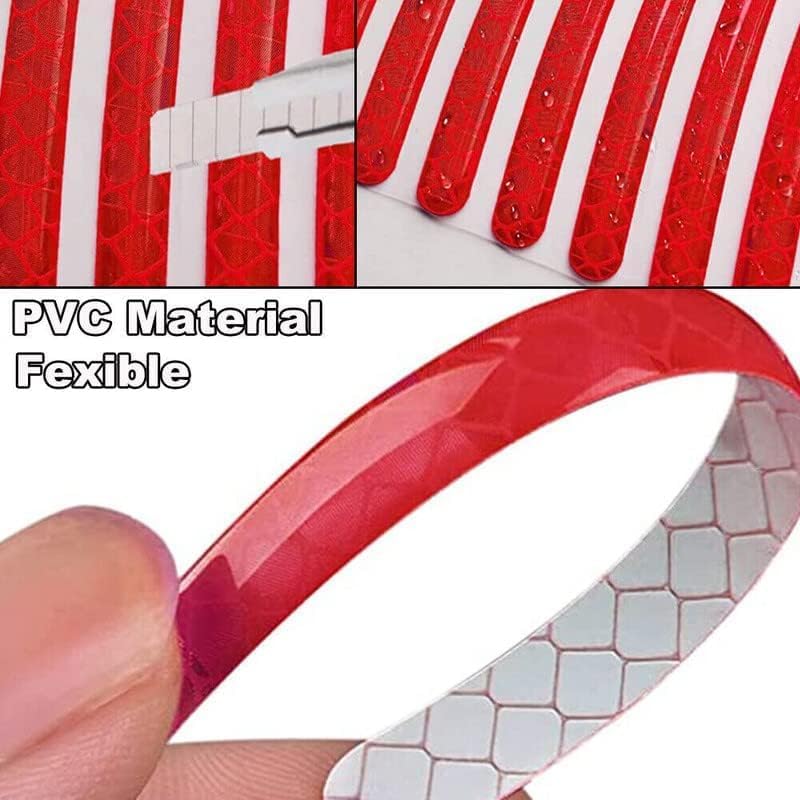 Image of IPICKSTORE Reflective Car Wheel Hub Stickers - Luminous Tire Rim Stripes for Safety & Decoration - Reflective Wheel Rim Stickers Night Reflective Tape -Universal Fit for Cars (RED - 20 Pcs)