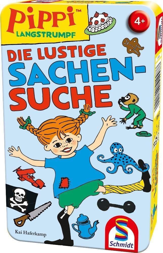 Schmidt Spiele 51448 Pippi Longstocking, The Funny Things Search, Travel Game, Bring Me with Game in a Metal Tin