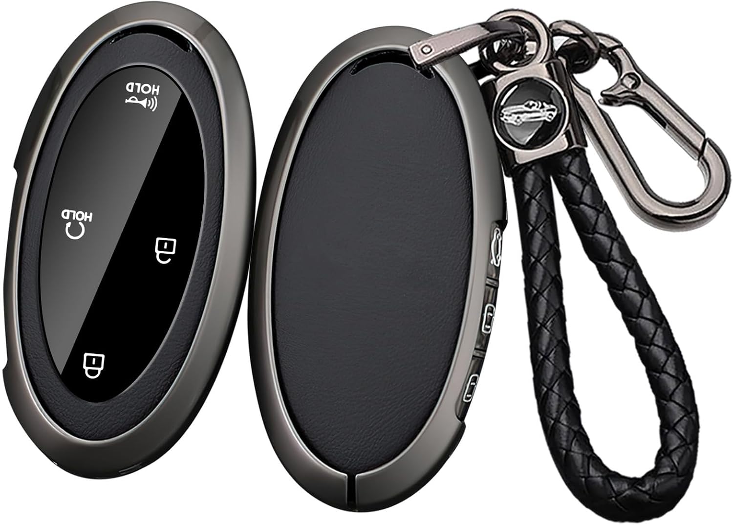 SANRILY Metal & Leather 5/7 Button Key Fob Cover Case Compatible with Hyundai Ioniq 6 Grandeur GN7 KONA 2023 2024 Azera Keyless with Weave Keychain Brown