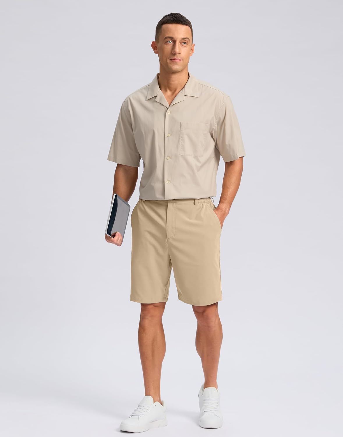 Pudolla Men's Lightweight Dress Shorts 11" Long Golf Shorts with 3 Pockets Stretch Quick Dry for Casual Travel