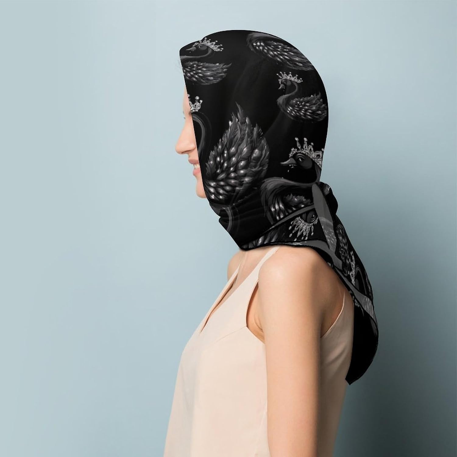 Swan Bandana Fashion Head Scarf Square Silk Scarf Print Neck Hair Scarfs for Women Men Gifts