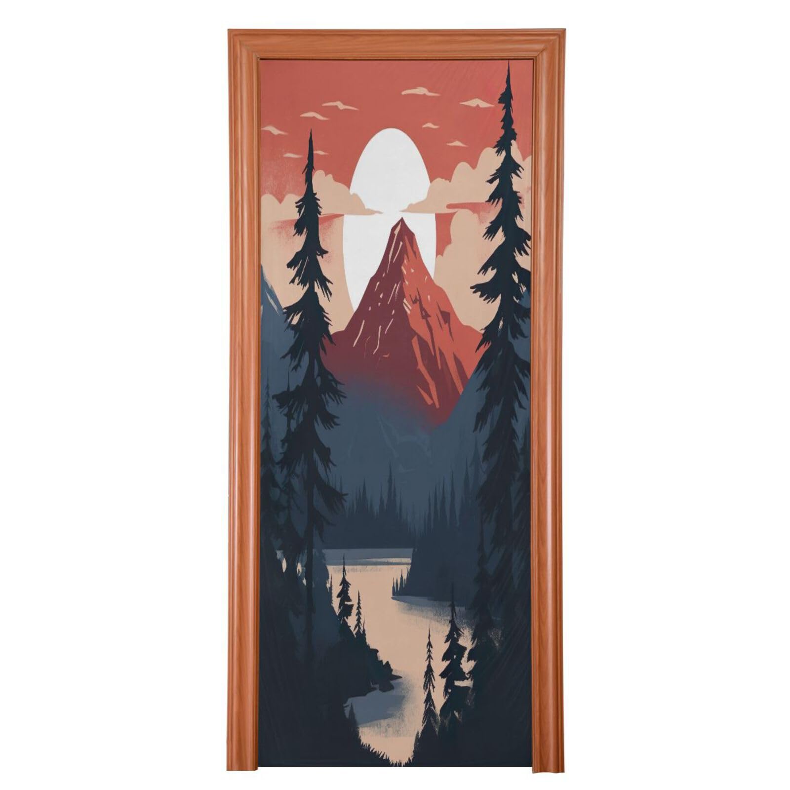 FLildon Mountain Moon Landscape Door Cover Decoration, Party Accessory Porch Decor for Festive Ornament Room Door Covers 35 x 79 Inch