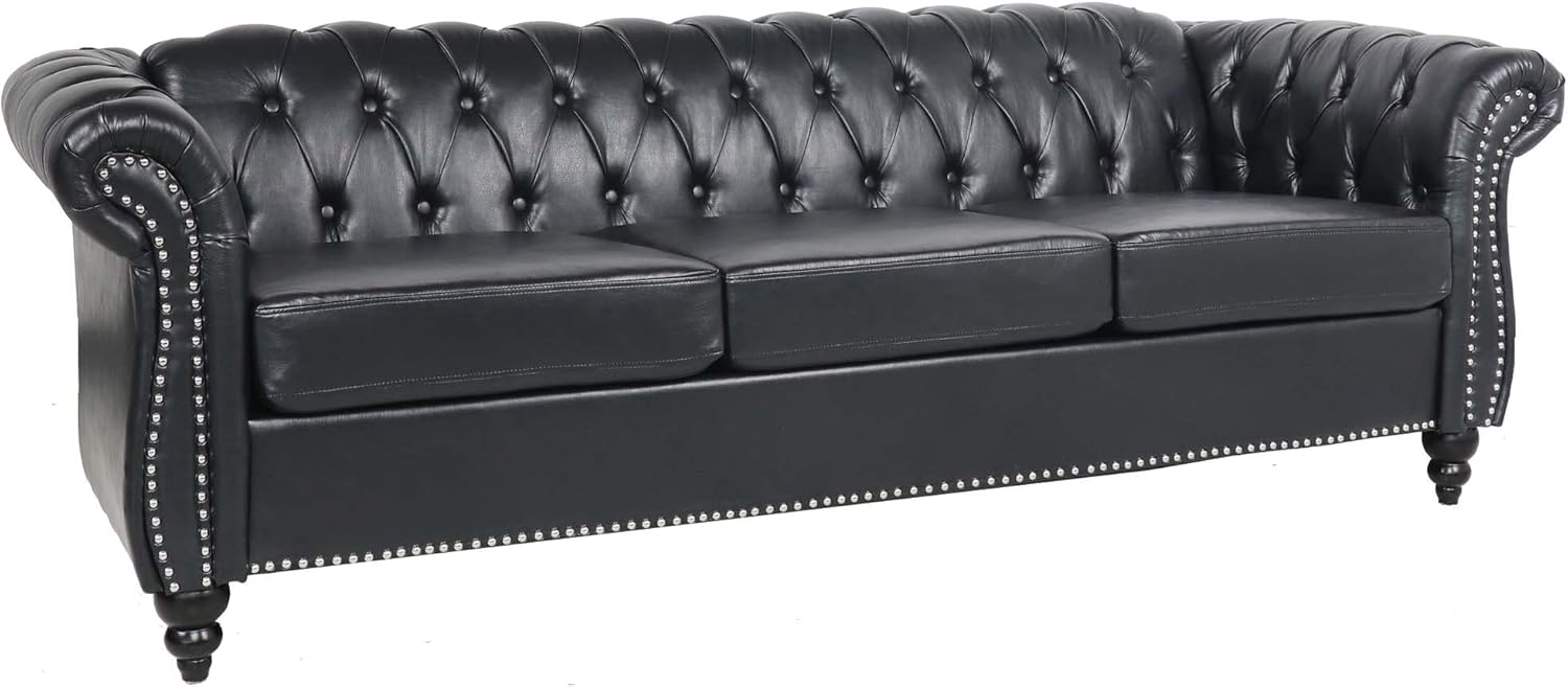 Wlvos 84" Leather Chesterfield Sofas for Living Room
