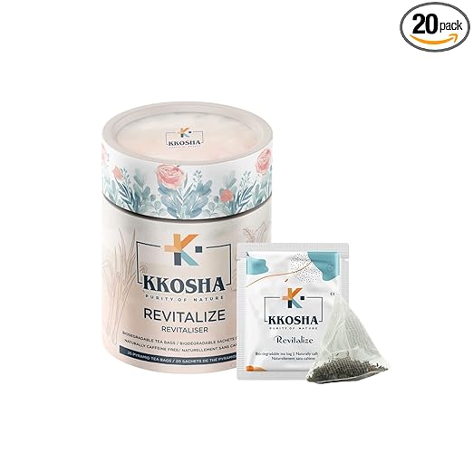 KKOSHA REVITALIZE Herbal Tea - 100% Natural, No Caffeine and Sugar. Featuring Rose Petals, Hibiscus, Moringa and more. 20 Pyramid Bio-degradable Tea Bags, 40+ Servings, Non-GMO (Revitalize, 20 count)