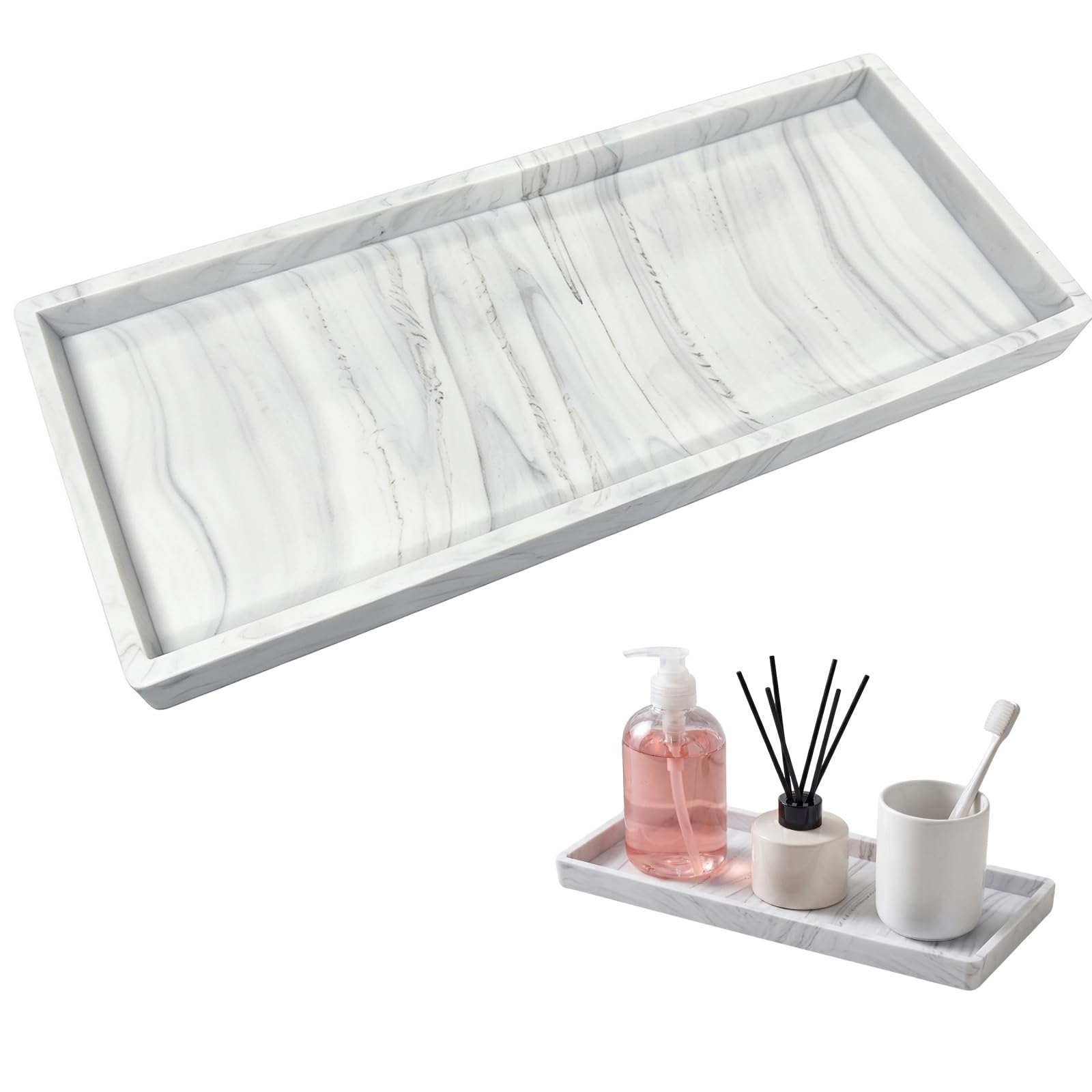 ChioSun White Silicone Marble Tray,Marble Rectangular Organiser 30*12.5*2cm