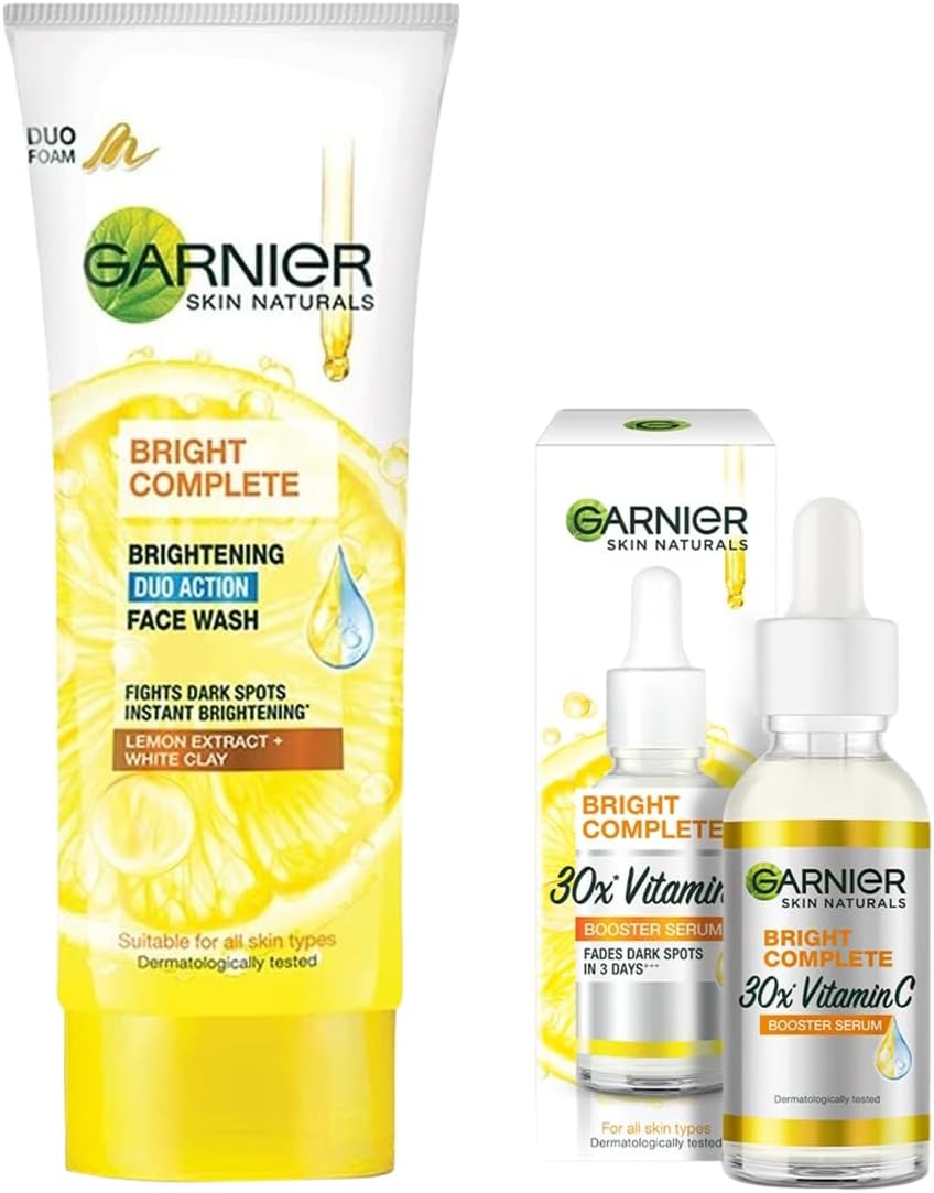 Light Complete VITAMIN C Booster Face Serum 30 ml & Garnier Skin Naturals Light Complete Duo Action Facewash, 100g