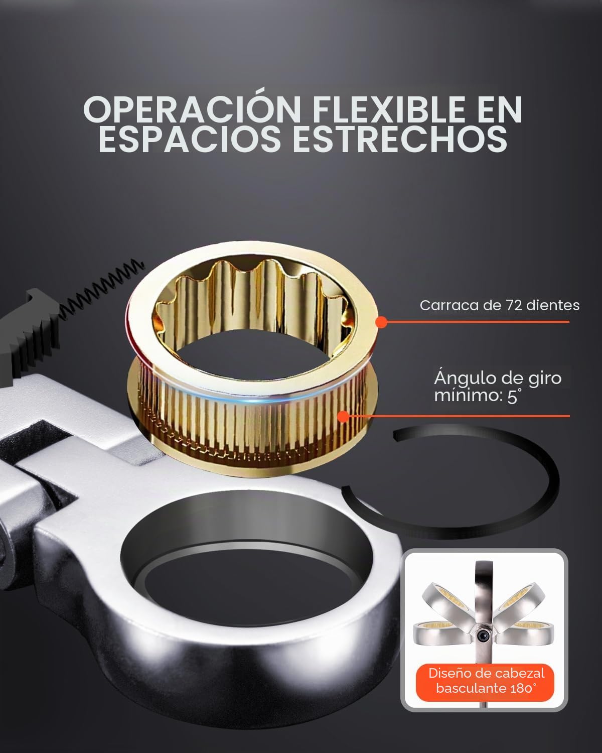 VEVOR 8 PCS Juego de Llaves de Trinquete de Cabeza Flexible, Juego de Llaves Combinadas con Bolsa Enrollable Juego de Llaves Mediano Métricas de 8-17 mm para Uso Doméstico, Reparaciones de Automóviles