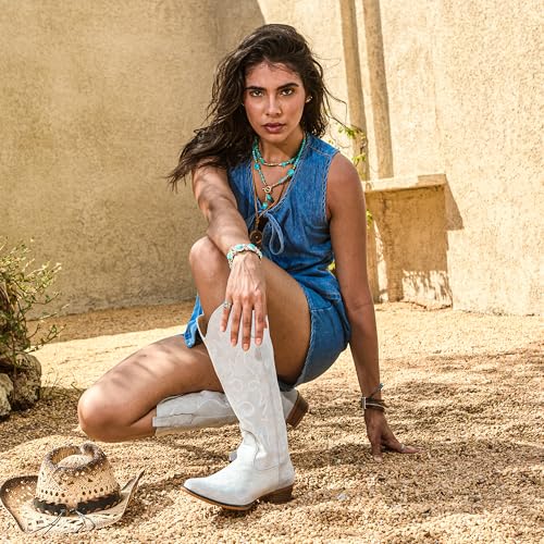 Image of Suede Cowboy Boots for Women Knee High Western Cowgirl Boots | Pointed Toe Low Heel Classic Embroidered Boot