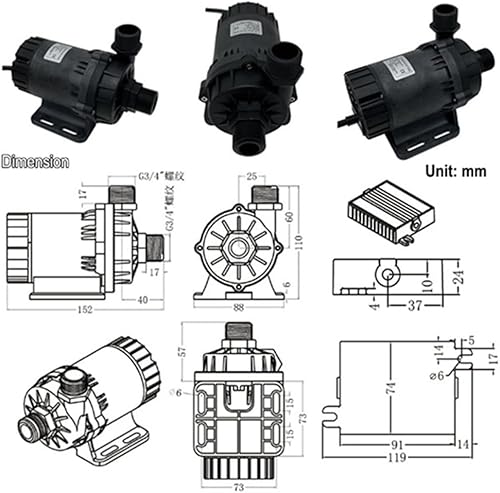 Miniatura 4 de SHYSKY Bomba de agua DC sin escobillas micro de 12 V 80 W de bajo ruido resistente DC60G-12100S-1 32 pies 845GPH, protección de funcionamiento seco