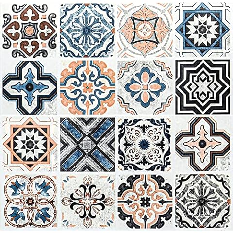 KUKANTST Kitchen Wallpaper Peel and Stick Backsplash Wallpaper 15.8"x236" Boho Tile Pattern Contact Paper Decorative Wall Paper Modern Vinyl Film Bathroom Countertops Waterproof Shelf Liners Cover