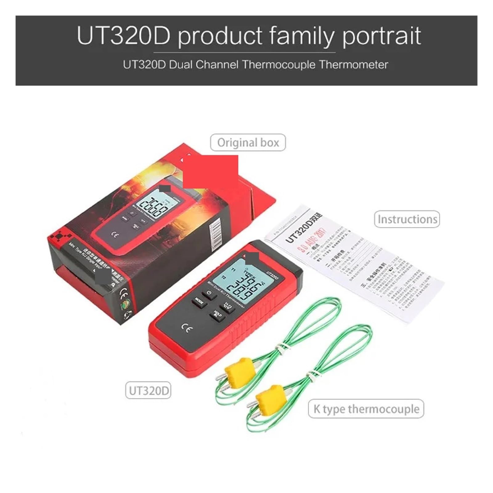 UT320A UT320D Digitalthermometer, Mini-Doppelkontakt-Thermoelement Typ KJ Hochtemperaturmessgerät-Tester -50 ℃ bis 1200,Präzisionsinstrument(UT320D)