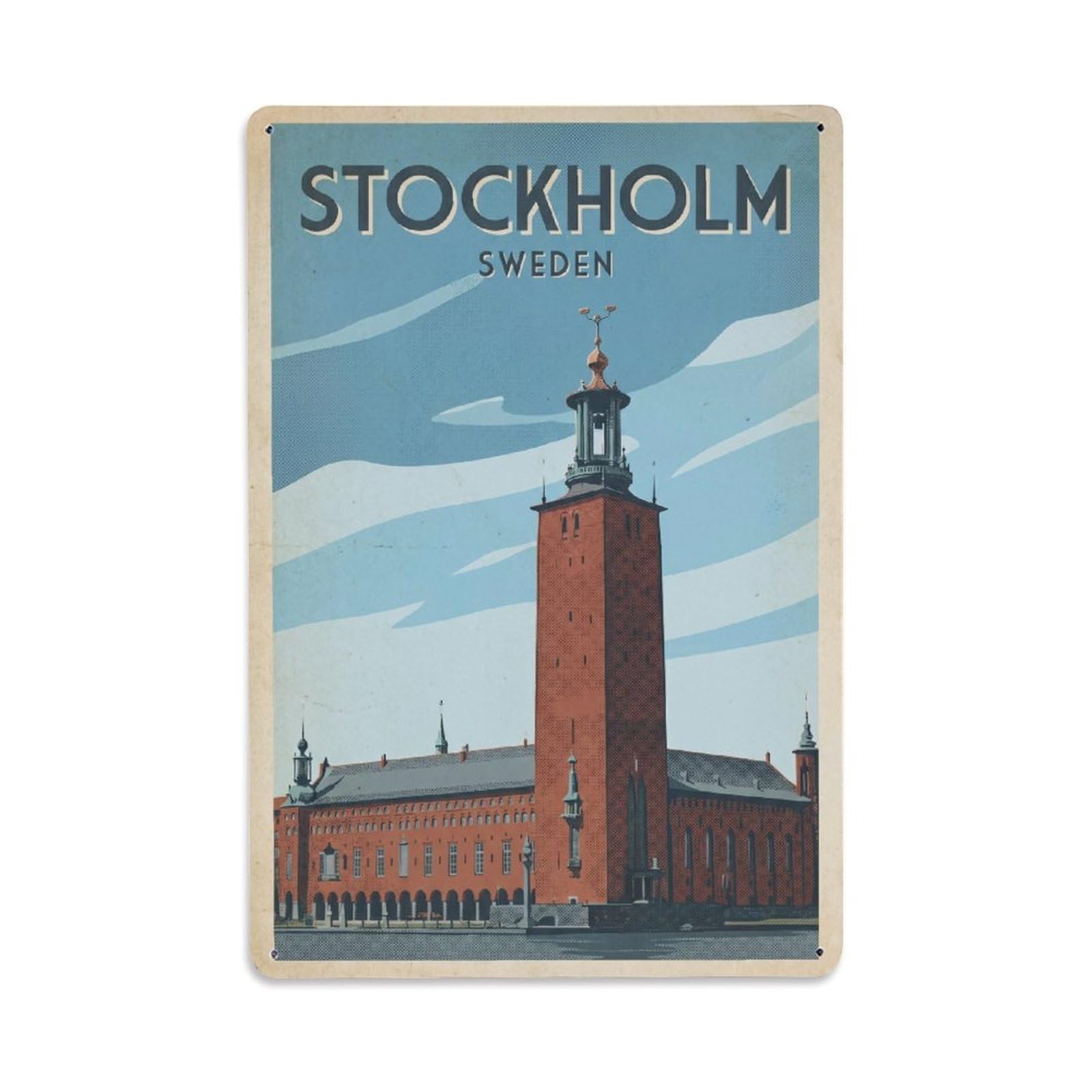 Vintage Travel Sweden Stockholm Metal Tin Sign