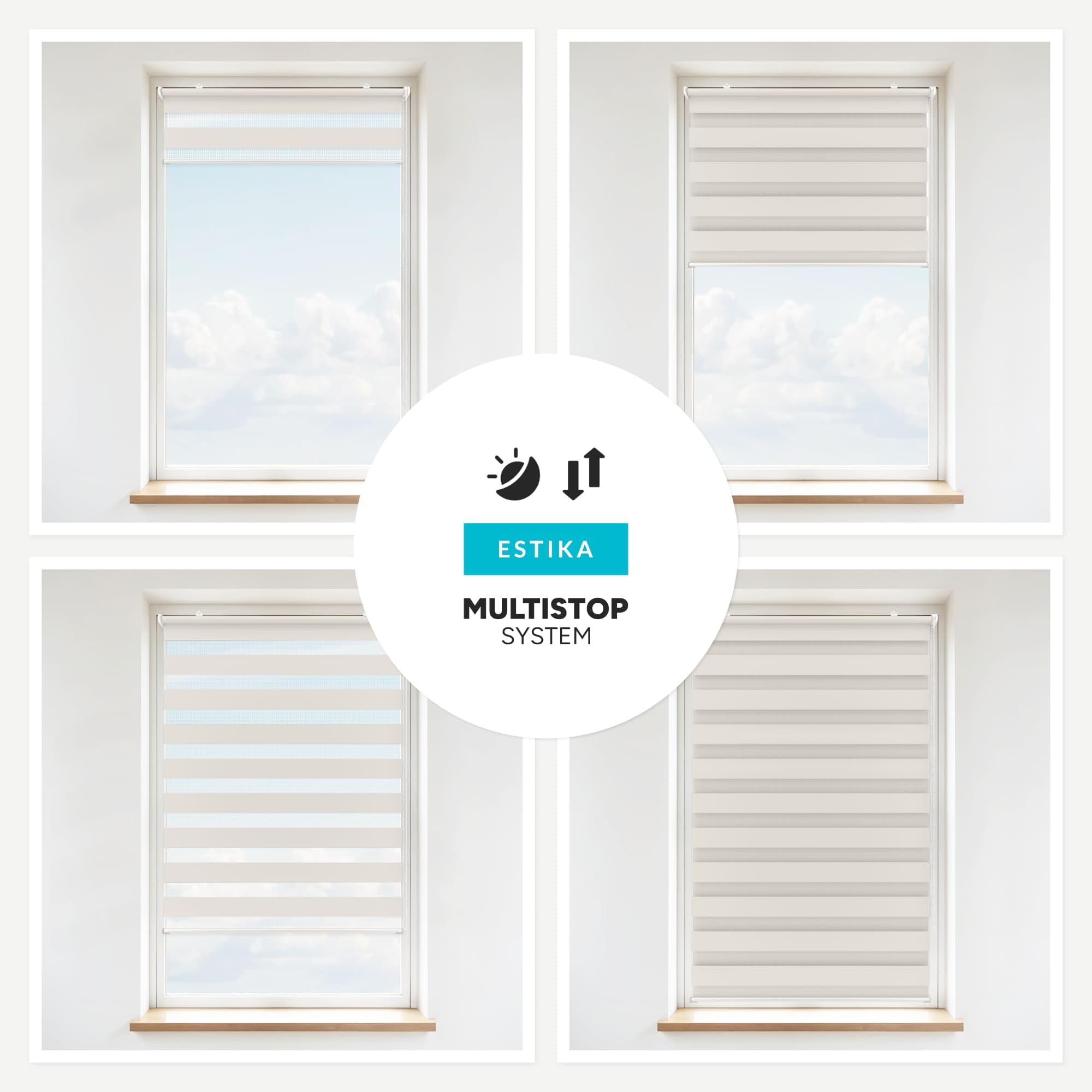 Estika Store Enrouleur Jour Nuit Klemmfix sans perçage, 2 pièces dans Le Set - 50 x 220 cm - Crème - Store à enroulement, Double Tissu, pour fenêtres intérieures, Store Duo