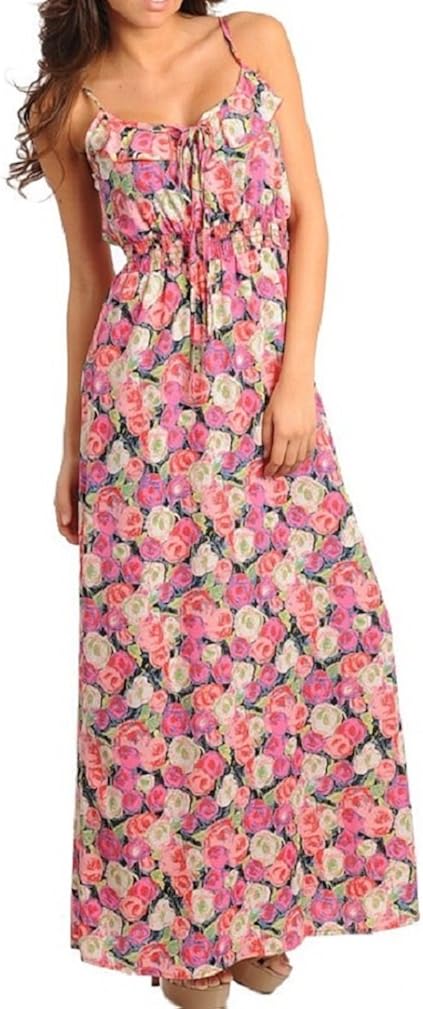 blue and pink floral maxi dress