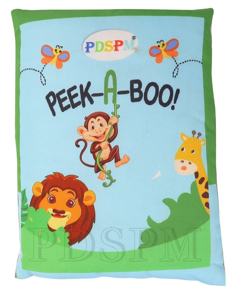 PDSPM Peek-A-Boo Learning Cushion Pillow Book | Soft Cloth Book Activity Toy | Jungle Animal Book for Kids | Animals Picture and Names Early Development Busy Book, 1