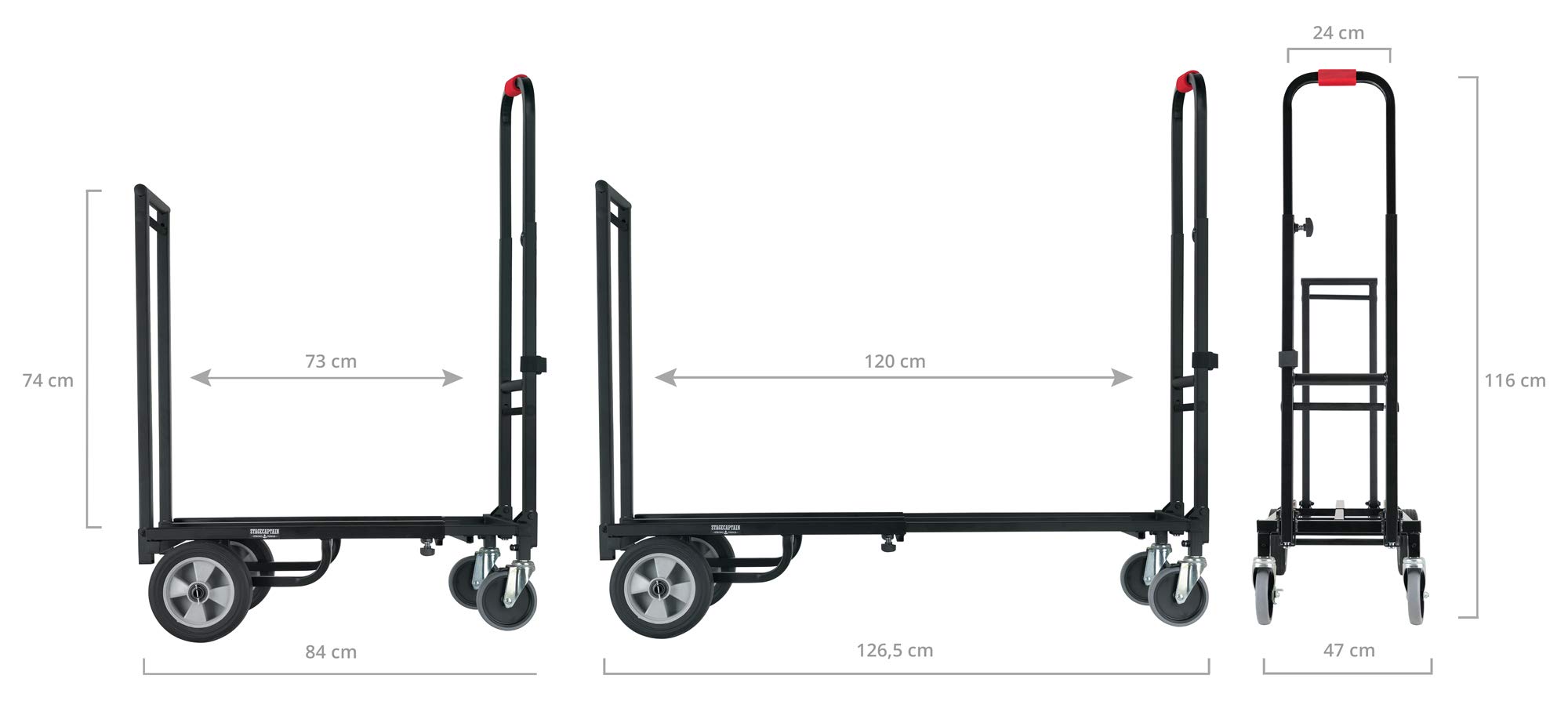 Stagecaptain Sherpa SCS-80 MKII Carro de Transporte (Mega Cart), 5 cm | Largo (superficie de carga útil): 73 cm - 120 cm, Altura: 116 cm, Ancho superficie de carga: 32 cm, Ancho con ruedas: 47 cm