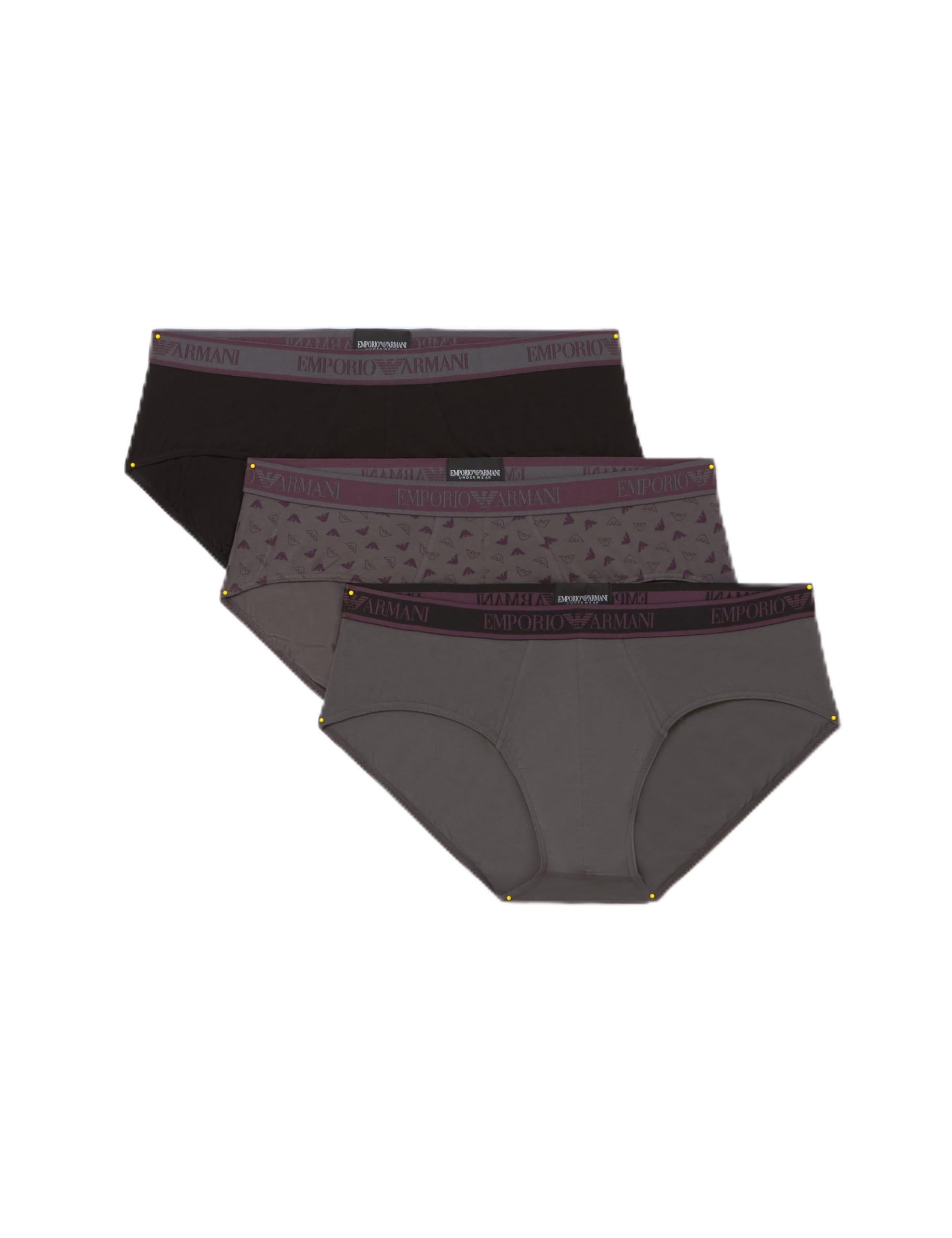 Emporio Armani Men's CORE LOGOBAND 3-PACK BRIEF Briefs, NERO/ST MAGN/MAGNETE,