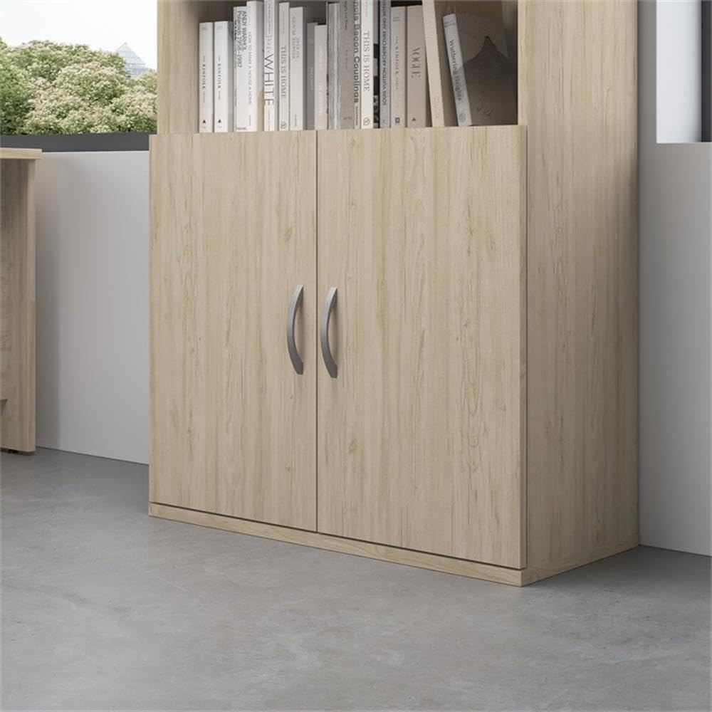 BOWERY HILL Bookcase Door Kit, Natural Elm Finish, Engineered Wood Construction, Fits 5-Shelf Bookcase, Brushed Nickel Hardware, Euro-Style Hinges, Durable Laminate for Scratch and Stain Resistance