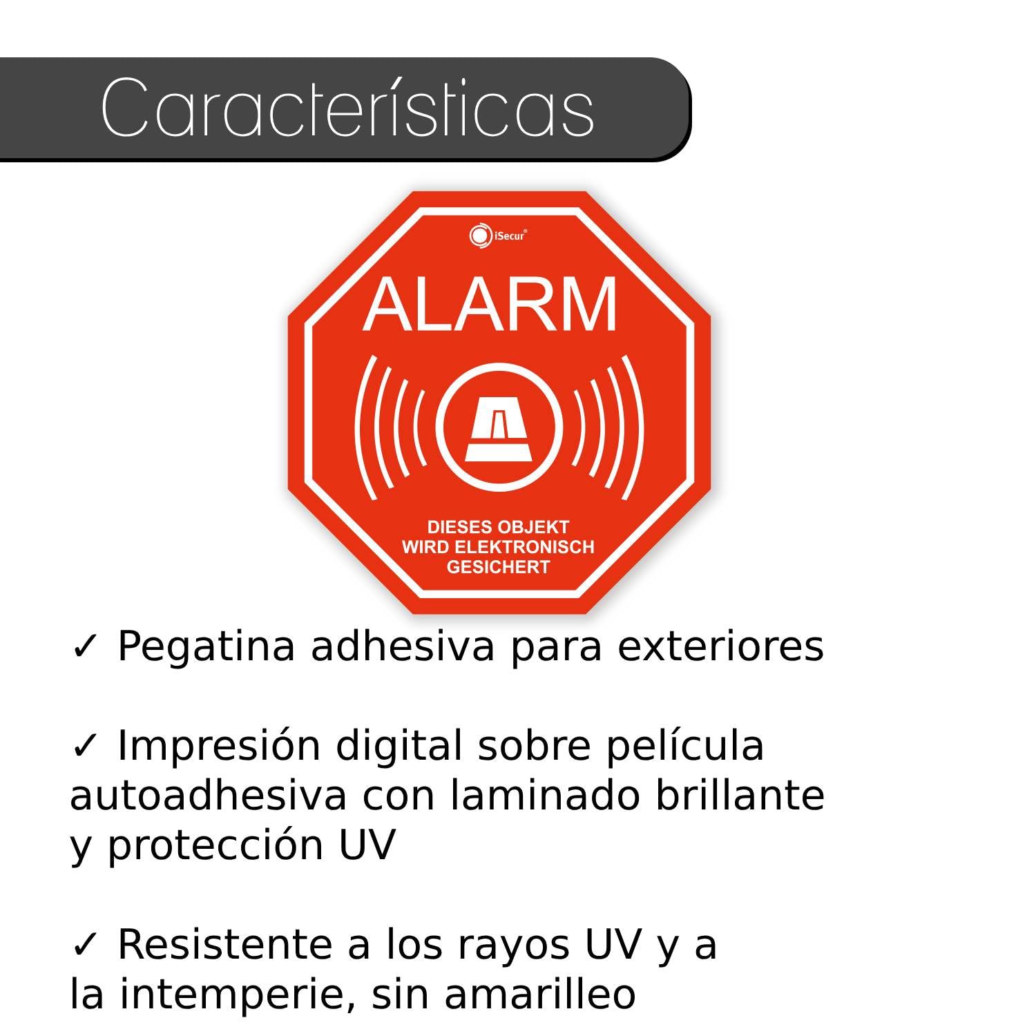 Autocollants d’alarme 5x5 cm Attention objet sous protection électronique pour fenêtre vitre porte extérieur résistant aux intempéries Set de 6