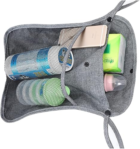 Miniatura 8 de Organizador de cochecito de bebé, organizador de cochecito de malla gris, correas desmontables, fácil de colgar en cochecitos (gris)
