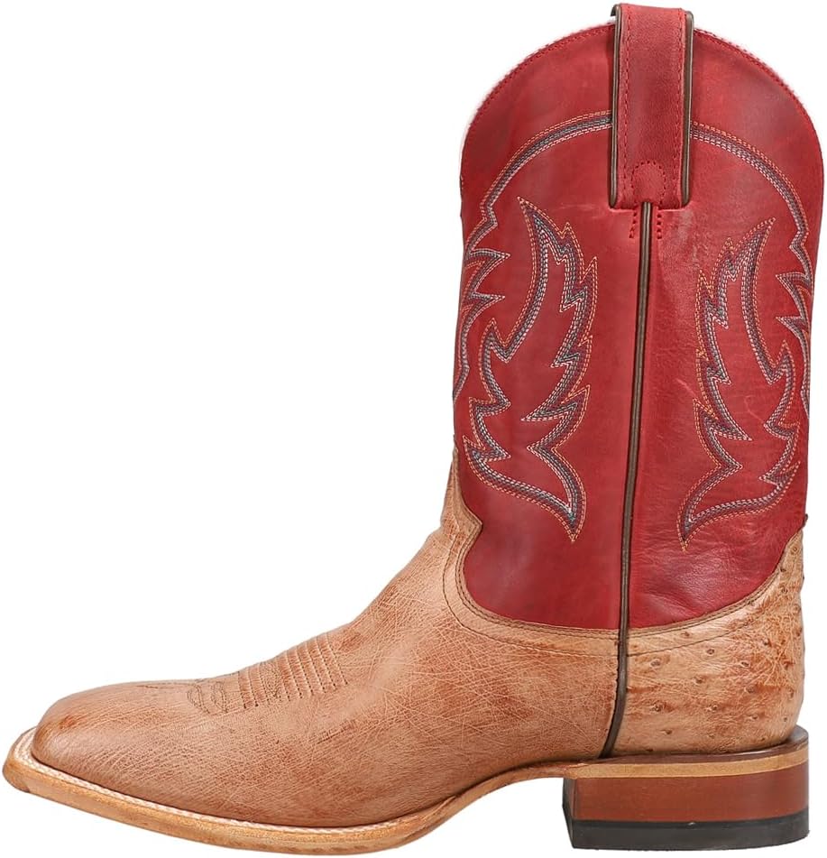 Justin Boots Men's McLane Tan Smooth Ostrich Vamp 11 Red Cowhide Top Brown 10 D