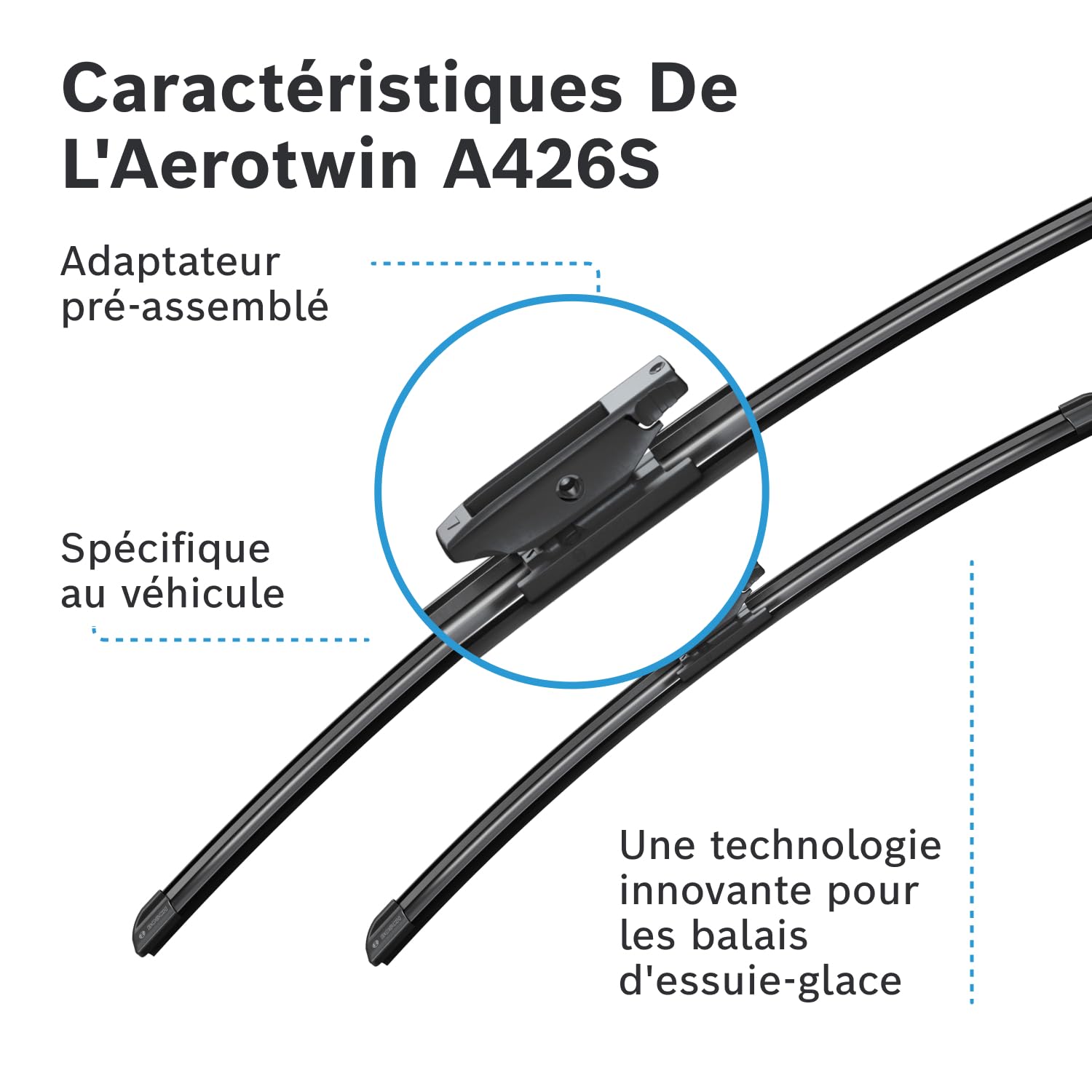 Bosch Balais d'Essuie–Glace Plats Aerotwin A426S, Longueur: 650mm/475mm – 1 Paire de Balais avant