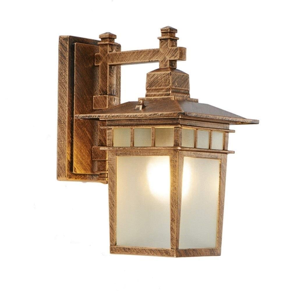 ZXTIIEUF Chinese Square Outdoor Waterproof Aluminum Wall Sconce Patio Fixture Oil Rub Bronze Glass Lantern J-Style Villa Balcony Corridor Fence Garden Light Driveway Decor Lamp E27 Needed