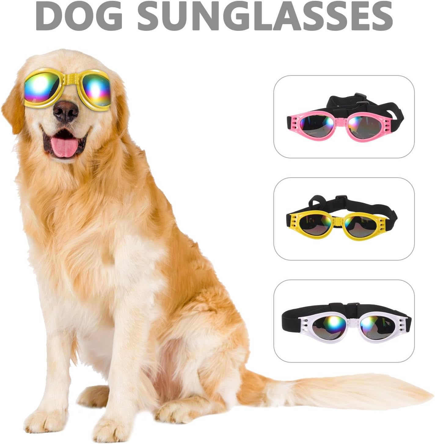 3pcs Dog Sunglasses: Foldable Pet Goggles - Adjustable Strap Nonslip Eye Wear for Outdoor Motorcycle Driving Travel Medium to Large Breed Windproof