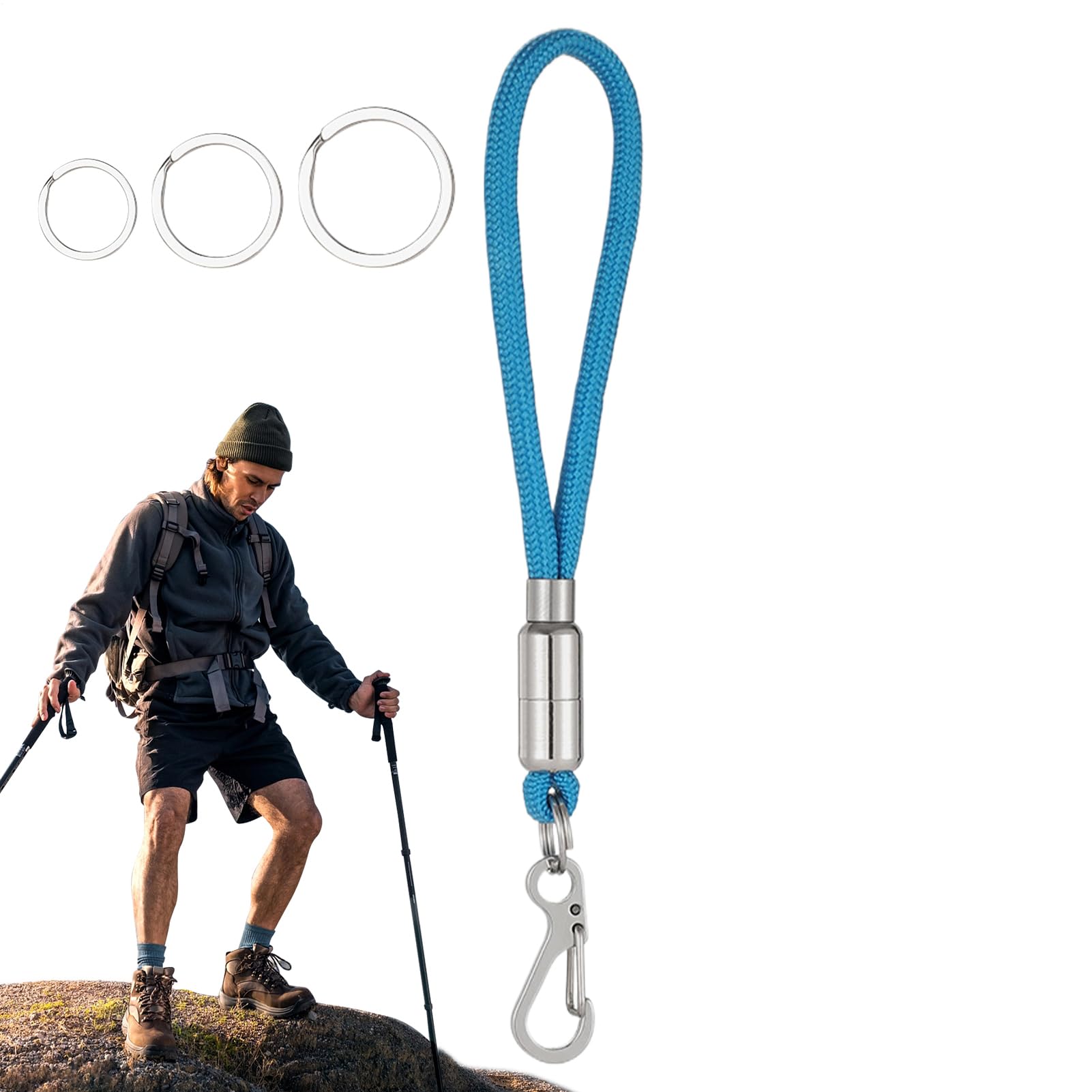 Paracord Lanyard For Keys | Heavy Duty Paracord Whistles Strap,Parachute Rope Carabiner With 3 Key Rings, Rope Hook For Men Women Outdoor