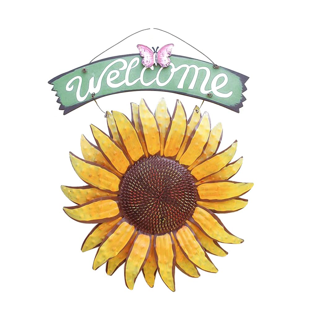 Cartel de Bienvenida de Hierro y Madera Girasol Vintage