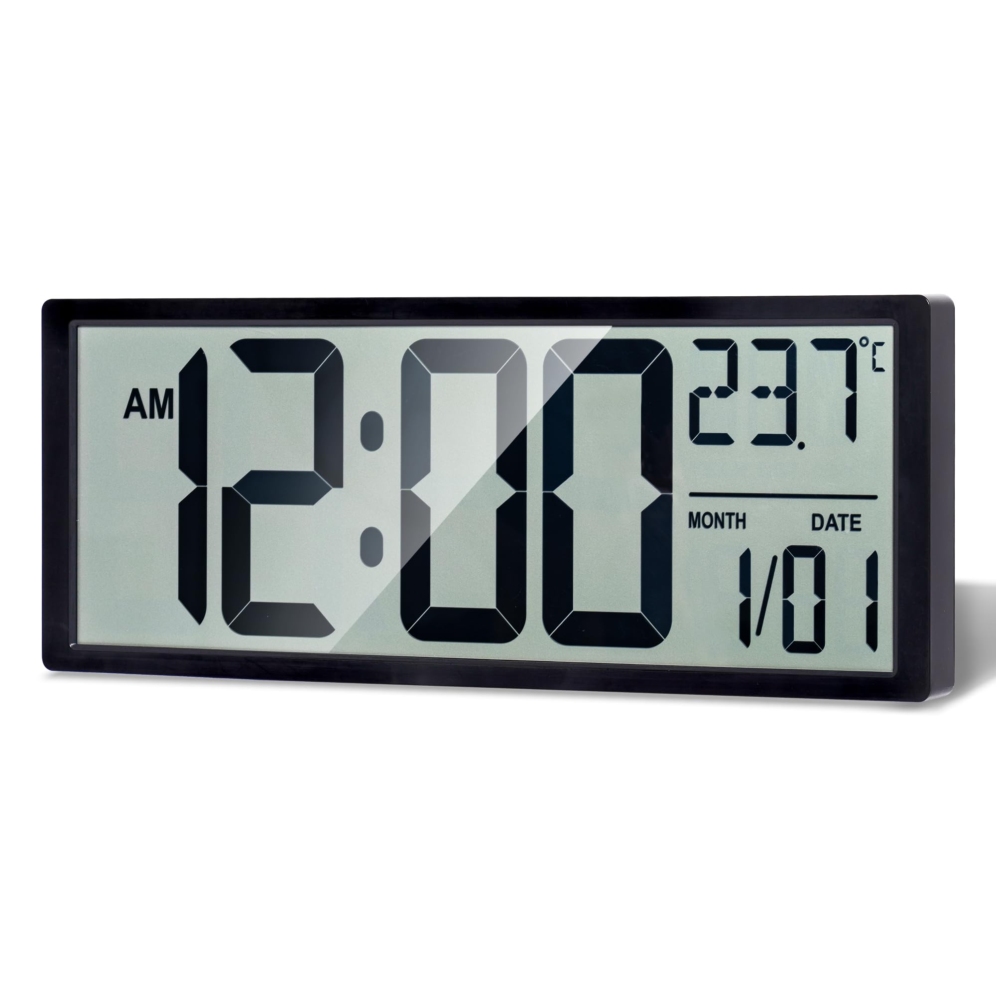 Maxstar Grande orologio digitale da parete, 38,1 cm, funzionamento a batteria, con data e temperatura, 12/24 ore, secondi, sveglia, DST, da scrivania/montaggio a parete, per casa, ufficio, camera da