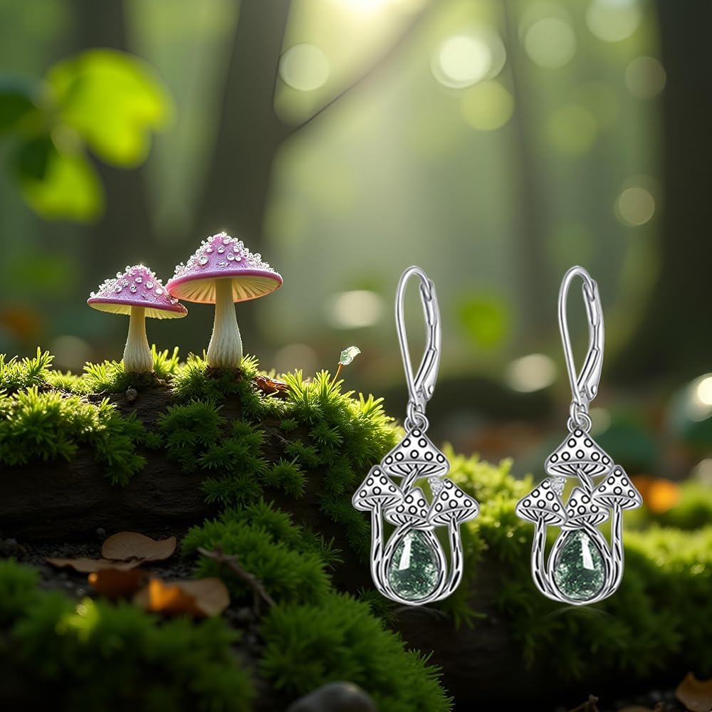 Mushroom Earrings for Women Dangle Sterling Silver Moss Agate Earrings Jewelry Mothers Day Birthday for Women Gifts - Image 9