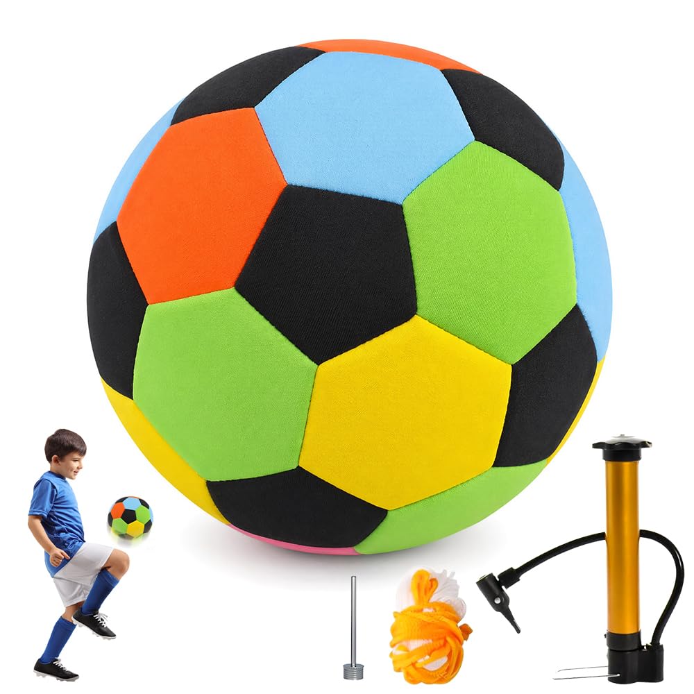 Mbuaopa Indoor Soft Football for House Home, Training Ball Standard Size 4 with Pump for Inside Your Home and Yard Fun Football Gift Awesome Soft Football, Colorful