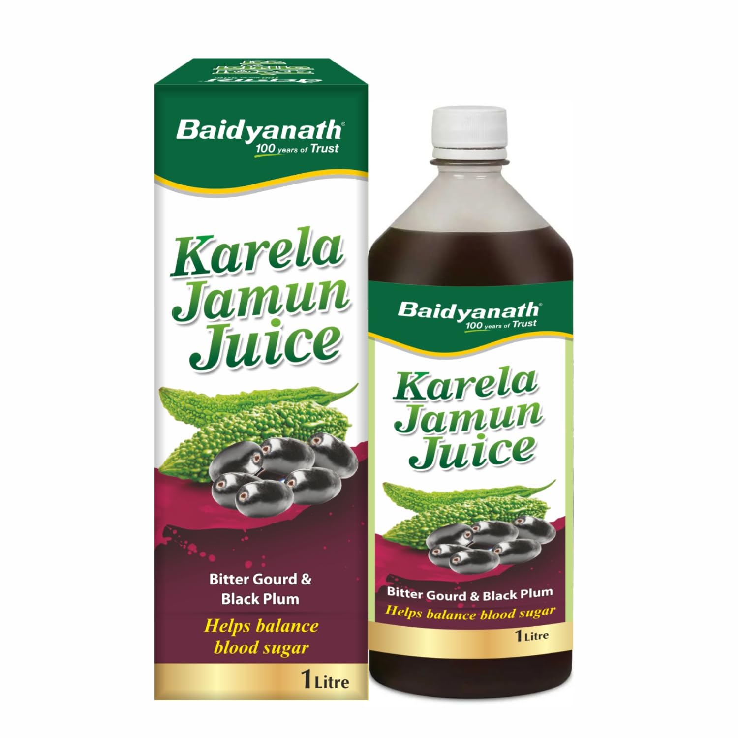 Baidyanath Ayurved Karela Jamun Juice 1L | Natural Remedy For Blood Sugar Management | Helps in Reducing the Bad Cholesterol Levels & Improves overall Health and Wellness
