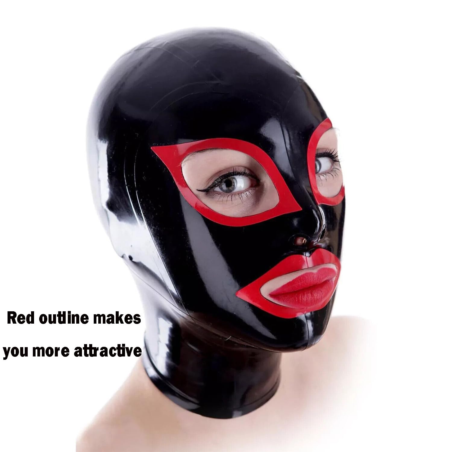 Kangxinsheng Black Latex Hood,Latex Mask with Back Zipper,Cosplay Costumes Clubwear Party Mask for Women Men-S - Image 2