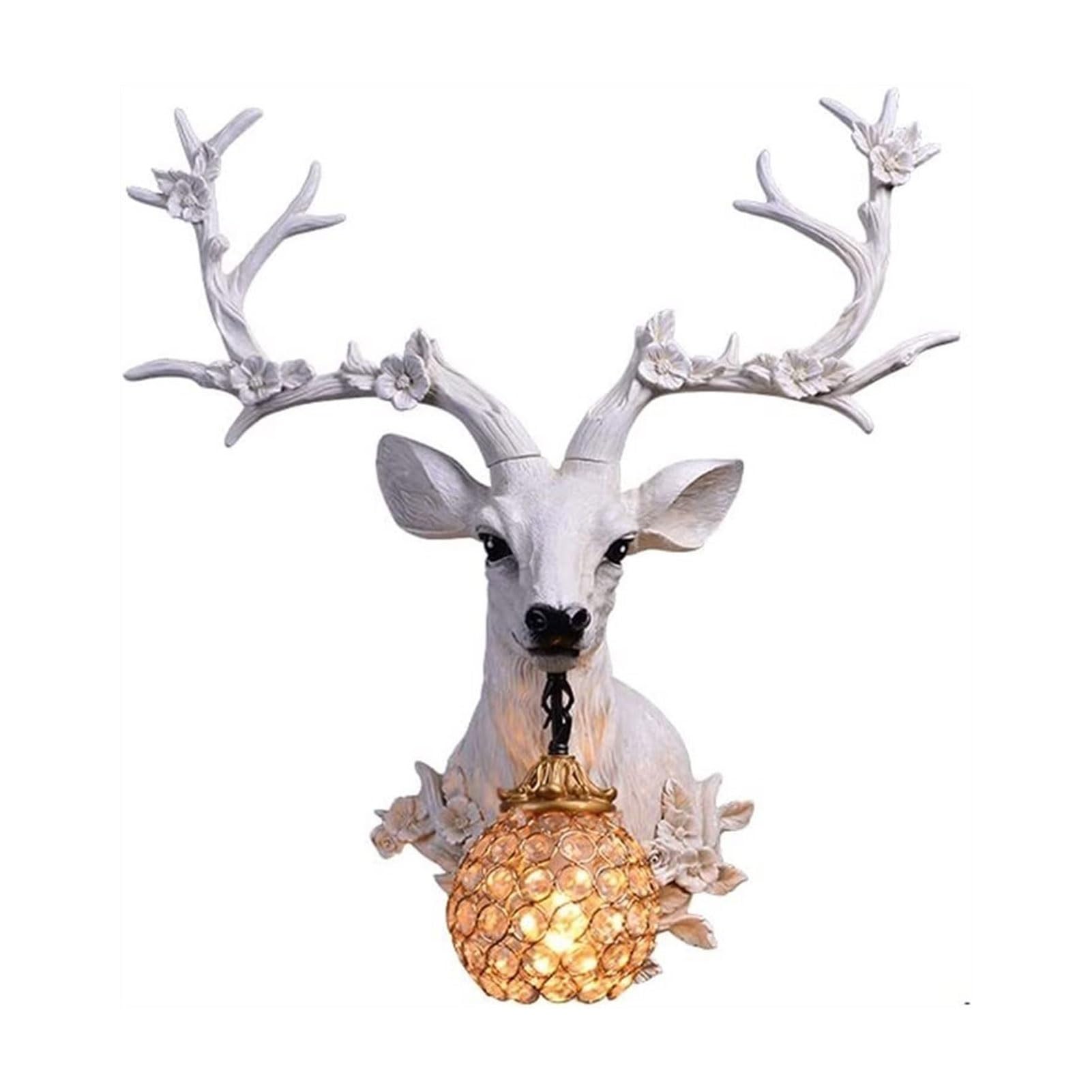 Wall Lighting Fixtures Art Retro Deer Head Wall Light Rustic Elk Resin Wall Sconce CreativeVintage Wall Mount Decor Lamp for Hallway Bathroom Hotel Farmhouse Aisle Coffee Bar Living Room(Color:White)