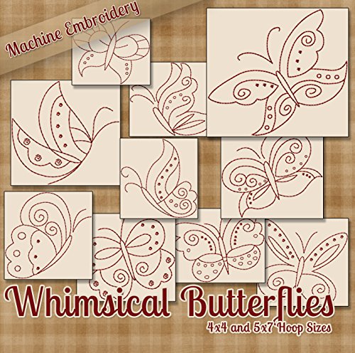 Whimsical Butterflies Redwork Embroidery Machine Butterfly Designs on CD - Multiformat