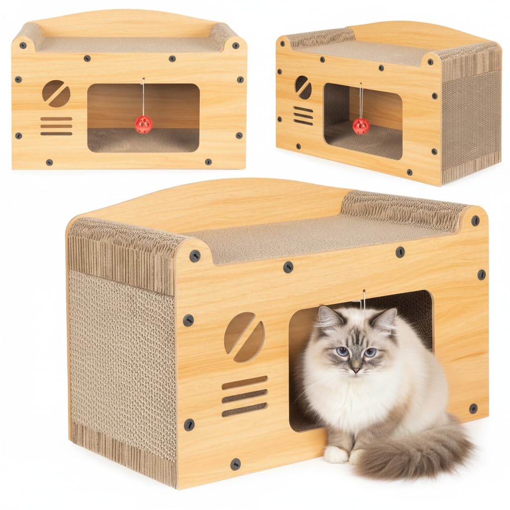 COIL Kratztonne, Katzenhöhle, Katzenkratzbaum, Katzenbett, Katzenliege, Umweltfreundliches Bett, Kratzpappe, MDF, (Höhe: 29 cm)