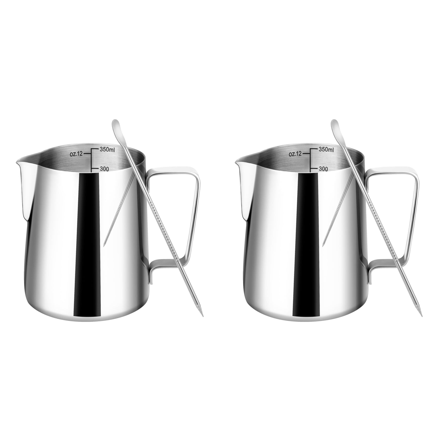 Hndhbfgrt 2X 12Oz Milk Frothing Pitcher Cappuccino Espresso Machine Accessories with Latte Pen Clear Scale for Home, Bar & Cafes