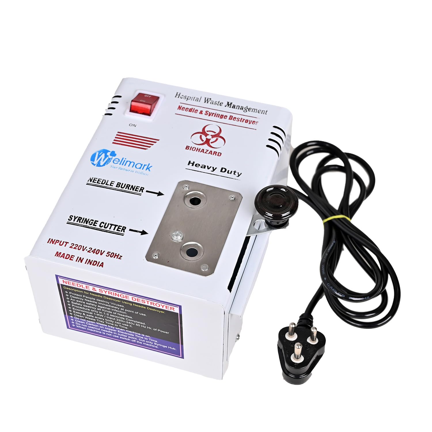 Welimark Electric Needle Syringe Destroyer Heavy Duty - Metal Body Mechanism, Low Power Consumption, On/Off Switch - Ideal for Hospital & Laboratory - White (Pack of 1) (B0CJP4BMT4) Amazon Price History, Amazon Price Tracker