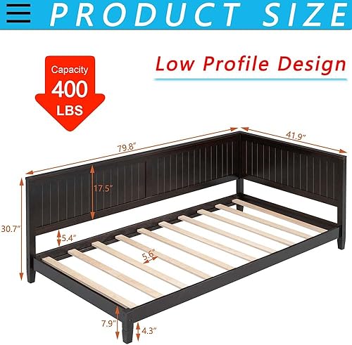 Miniatura 26 de Marco de cama de día matrimonial de madera, marcos de cama de día de tamaño matrimonial con soporte de listones de madera maciza, sofá cama de