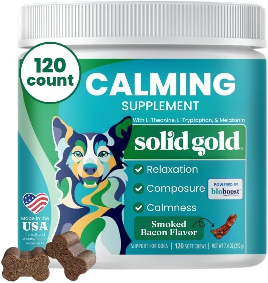 Solid Gold Calming Chews for Dogs - Dog Calming Chews w/Melatonin for Separation, Stress &amp; Hyperactivity Relief - Supports Relaxation for Travel, Fireworks &amp; Storms - All Ages &amp; Sizes - Ba