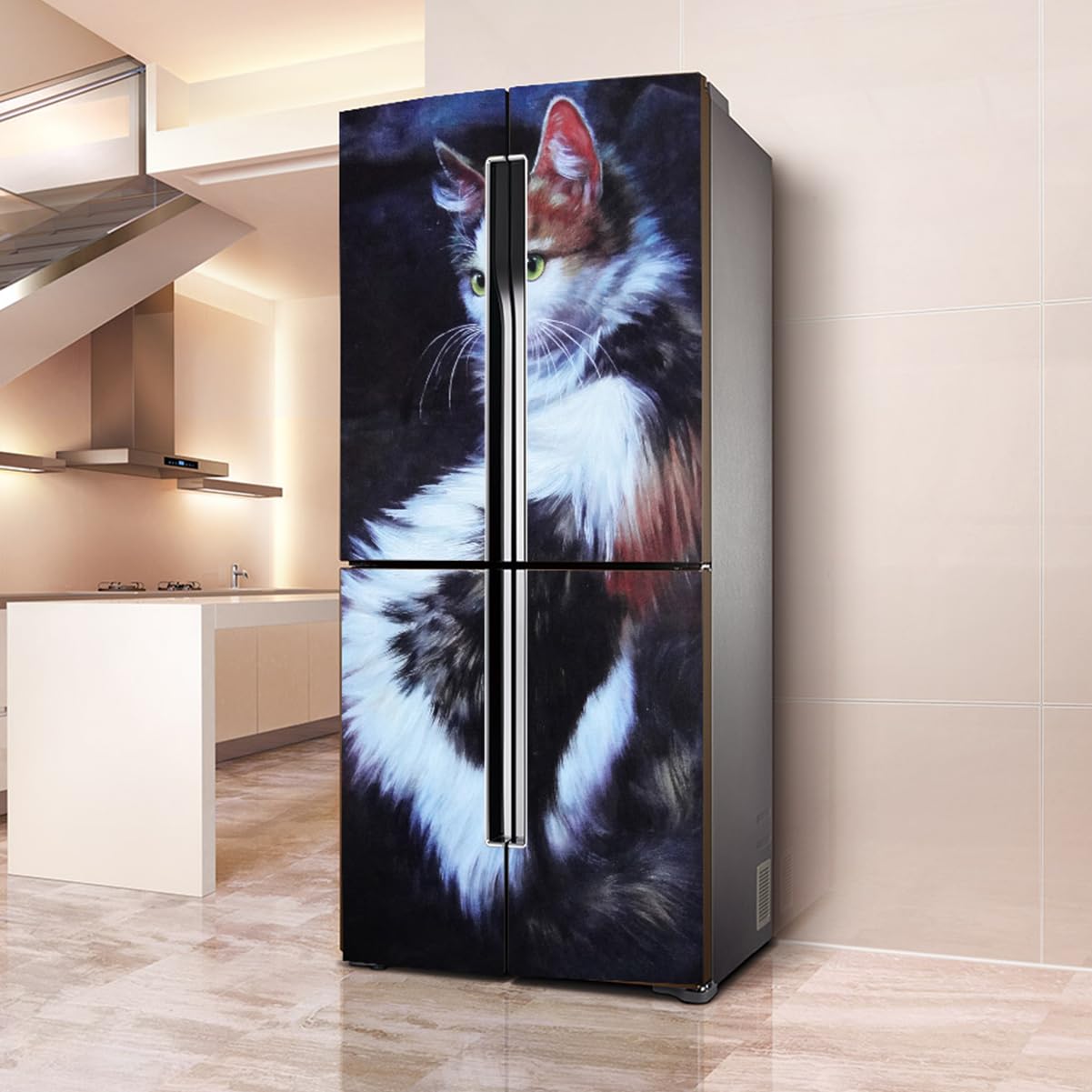 Fridge Stickers, Fridge Sticker Full Covering Door Covers Decor, Freezer Skins Wall Stickers for Kitchen Decal, Kawaii Beautiful Cute cat(L: 100x180 cm)