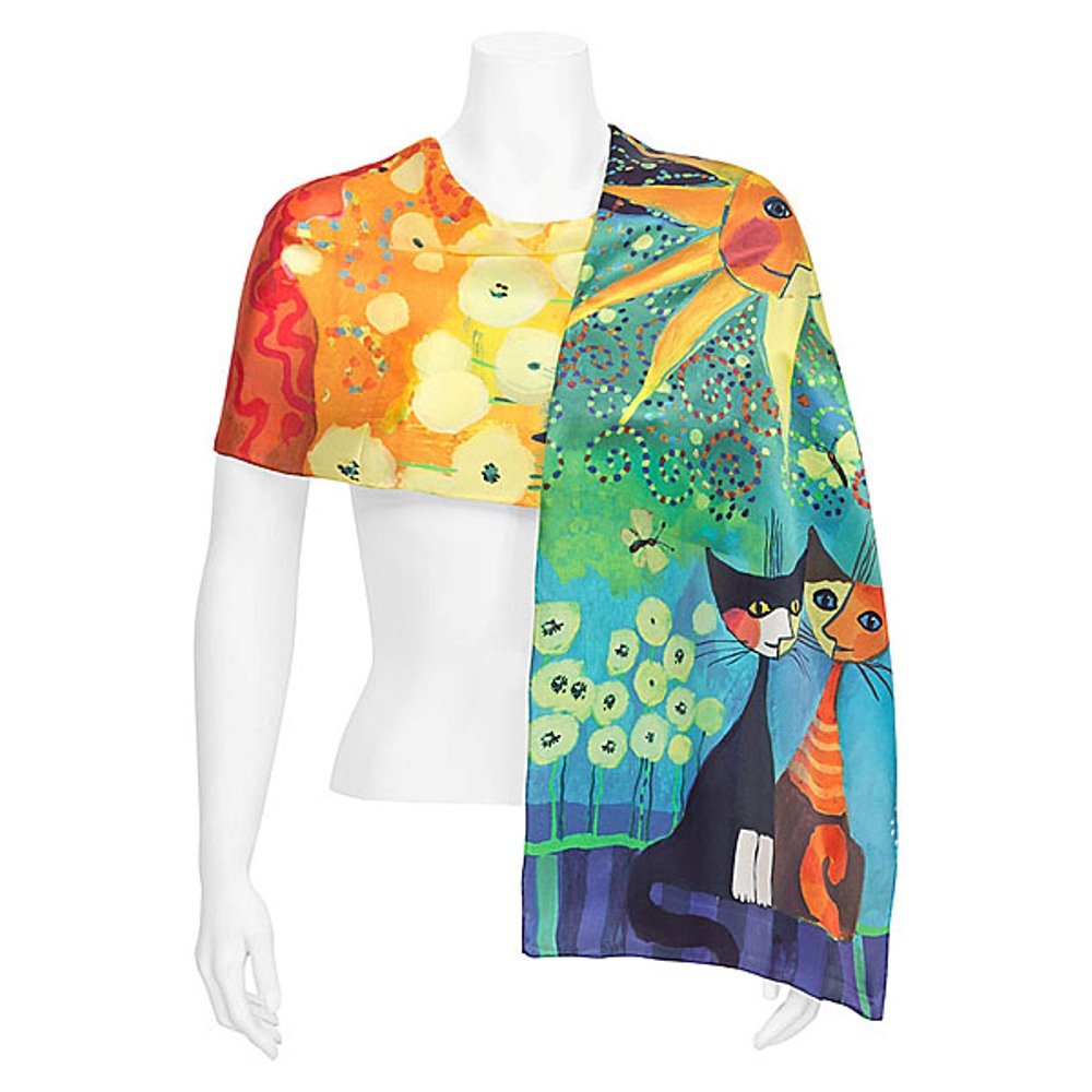 VON LILIENFELD Schal Damen 100% Seide Rosina Wachtmeister: Dolce Vita Katzen Kunst Motiv Halstuch 172 x 42 cm