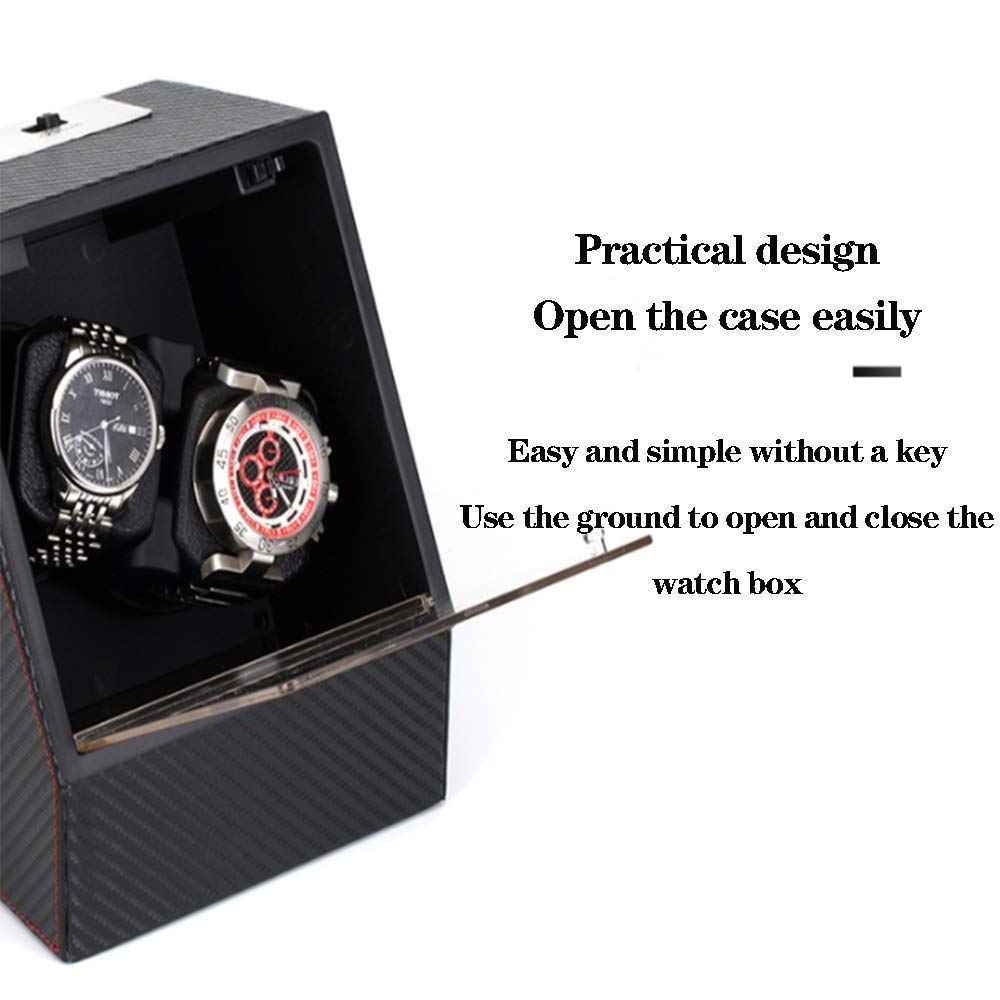 Bobinadora de reloj automática, bobinadora de reloj de rotación automática, cubierta de vidrio transparente, diseño único, caja de bobinadora de reloj, caja agitadora de reloj (marrón) (negro)