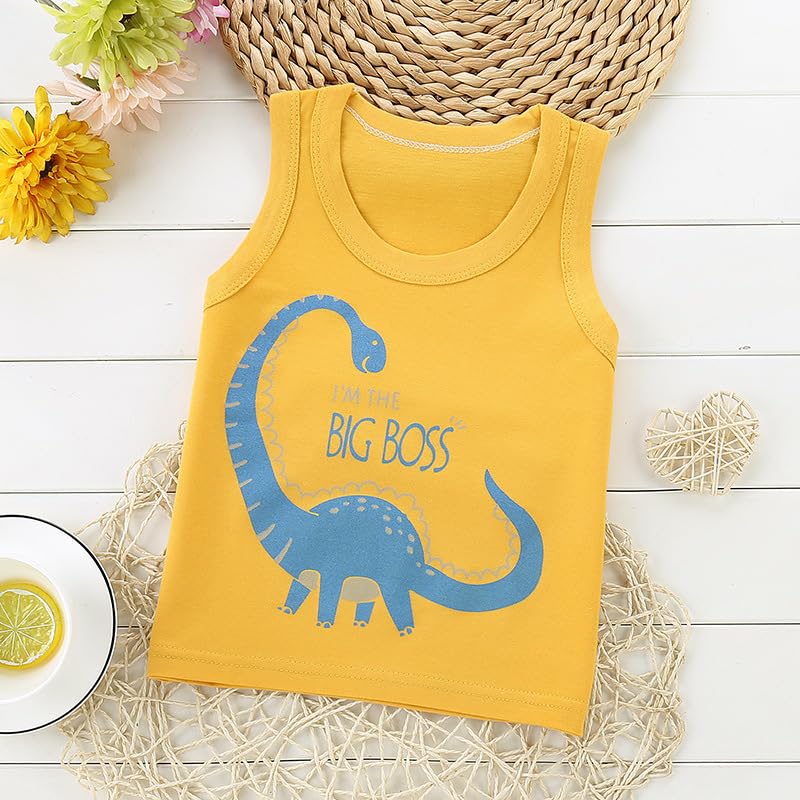 Neska Moda Baby Boys 1 to 2 Years Printed Vest baniyan Cotton Sleeveless T-Shirt for Kids Sando ganji Tank-Tops -Pack of 1 (Yellow)-KV75 1